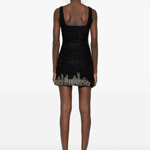 Elegante Vestido Mini de Fiesta para Mujer con Bordado de Cuentas y Lentejuelas, Escote Corazón, Cintura Estampada, Estilo Recto Natural - Product Image 1