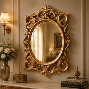 Botanic Blossom Hand Carved Wooden Floral Wall Mirror Antique Gold Finish Decorative Accent Mirror Luxury Home Decor - Product Image 4