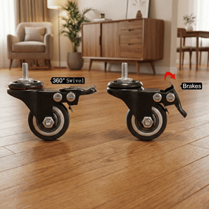 Roue pivotante noire avec frein, roulement de 1,5 pouce, tige filetée M6 pour utilisation industrielle sur meubles - Product Image 4