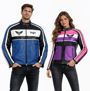 Chaqueta de Cuero Personalizada con Logotipo para Motociclistas, Hombres y Mujeres, Chaqueta de Carreras, Chaqueta Moto con Bloques de Color, Ropa de Calle de Cuero PU OEM - Product Image 1