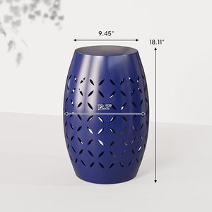 9.4\" Steel Blue Round Hollow <b>Drum</b> <b>Side</b> <b>Table</b> Indoor and Outdoor Patio Accent End <b>Table</b> - Product Image 3