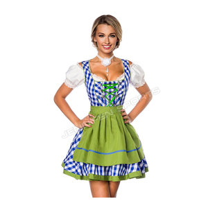 Women Floral Print Dirndl Dress 3 Piece Bavarian Oktoberfest Costume <b>White</b> <b>Lace</b>-Up Beige Apron Trachten Outfit - Product Image 2