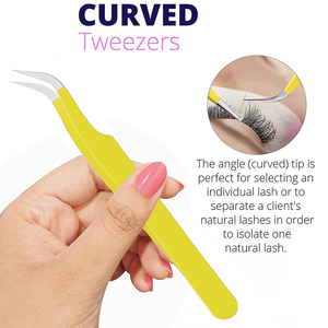 Ijrak – Lot de 3 pinces à cils professionnelles en acier inoxydable pour extensions de cils, isolation volume et cils classiques, pinces jaunes - Product Image 3