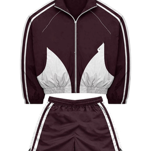 Durable nylon blend windbreaker short set maroon <b>white</b> panel design embroidery custom logo Windbreaker Shorts Set for Men - Product Image 1