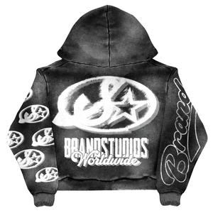 Oversized Streetwear Men Vintage Washed <b>Full</b> <b>Zip</b> <b>Hoodies</b> Graphic Patchwork Casual Men Acid Wash Zipper Hoodie For Online Sale - Product Image 3