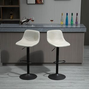 Set of 2 Cream White Swivel Bar <b>Stools</b> <b>with</b> Adjustable Chrome Base Comfortable Padded <b>Back</b> for Home Kitchen or Bar Counter - Product Image 2