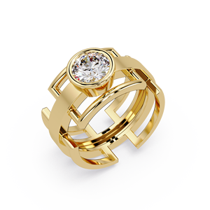 Anillo de compromiso de oro puro de 14 quilates con diamante de laboratorio de corte redondo y bisel geométrico moderno de 1.00 quilates, certificado por IGI, para mujer - Product Image 2