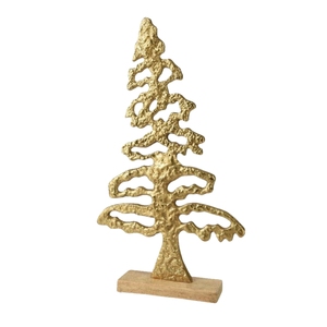 Sapin de Noël élégant et très demandé, en métal doré poli, avec surface en aluminium et bois, pour décoration festive et idéal pour offrir. - Product Image 1