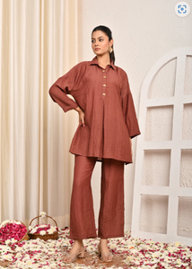 Brown Silk Crinkle <b>Kaftan</b> Co-Ord Set - Product Image 5
