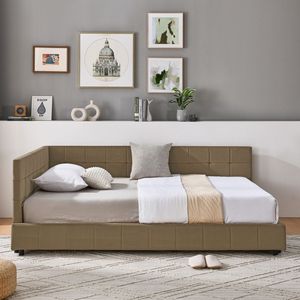 Letto Imbottito Matrimoniale con Testiera e Braccioli Confortevoli, Design Divano Letto per Camera da Letto o Soggiorno - Product Image 2
