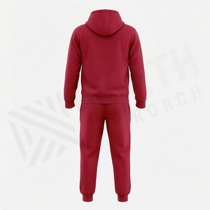 Ensemble de survêtement rouge à capuche pour homme, sweat-shirt et pantalon en coton, couleur unie, décontracté, pour l'automne, avec poches latérales - Product Image 2