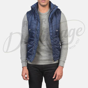 Chaleco Acolchado con Capucha Azul Marino Personalizado para Hombre, Chaleco Acolchado Cálido de Invierno, Chaqueta sin Mangas Impermeable para Hombre - Product Image 5