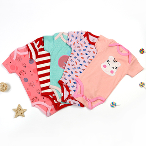 Vêtements pour bébé de 0 à 24 mois, barboteuses à manches courtes d'été, cinq pièces côtelées, vêtements pour bébé de 0 à 1 an, barboteuse imprimée - Product Image 5