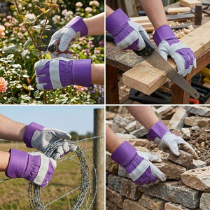 Best Cowhide Split Leather Working <b>Gloves</b> & Fleece Lining Inside Hand Protection With Drilled Cotton Back & <b>Long</b> Rubberized Cuff - Product Image 6