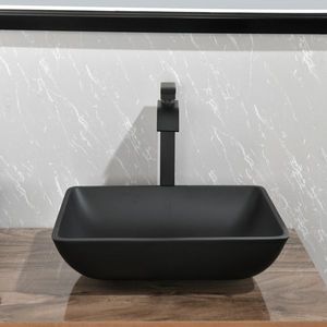 Lavabo Rettangolare in Vetro Opaco per Bagno, 36,5 cm L x 56,5 cm L x 11 cm H, con Rubinetto Nero e Scarico a Scomparsa, Finitura Nero Opaco - Product Image 4