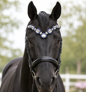 Fronture de Cheval en Cuir Premium Bleu Saphir avec Strass Halo et Design Vague Ovale – Vente en Gros pour Fabricants d'Équipements Équestres - Product Image 5