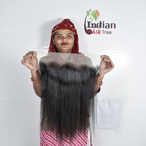 Extensions frontales en cheveux humains indiens Remy, lisses et doux, couleur naturelle noire, cheveux vierges à ondulations profondes, vente en gros - Product Image 2