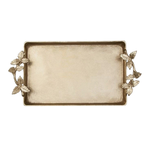 Wholesale Custom Aluminum <b>Gold</b> <b>Serving</b> Platter Leaf Design Handle Metal <b>Tray</b> For Hotels Restaurants And Catering Table Centertop - Product Image 4