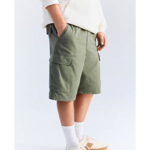 Shorts décontractés pour hommes, taille élastique, en toile de coton respirante, style cargo, couleur unie, logo personnalisé, streetwear décontracté en coton - Product Image 5