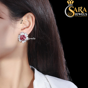 High Demand Flower <b>Stud</b> Earrings 925 <b>Silver</b> Moissanite Round Brilliant Cut Prong Setting Women's Romantic Everyday Wear For Sale - Product Image 5