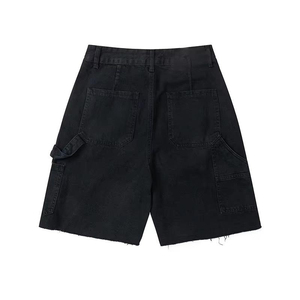 Custom Streetwear <b>Jean</b> Shorts Men Double Waist Knees Diamonds Baggy Cargo <b>Jeans</b> Denim Shorts Men Wash Denim Shorts - Product Image 5