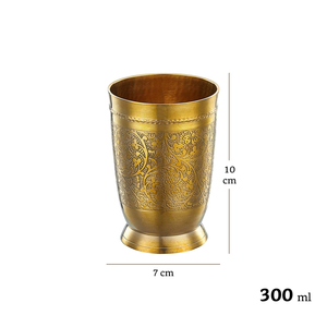 Juego de 6 Vasos de Vidrio de Latón Puro con Diseño en Relieve, 250 ml, Vasos de Agua Tradicionales de Latón, Artículos Ayurvédicos para Beber, para Uso Diario en el Hogar - Product Image 5