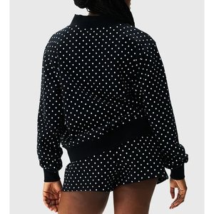 Custom Women Winter <b>Eco</b>-Friendly Polka <b>Dot</b> Varsity Turtleneck Oversized Pullover Sweatshirt OEM Matching Shorts Youth Club Wear - Product Image 3