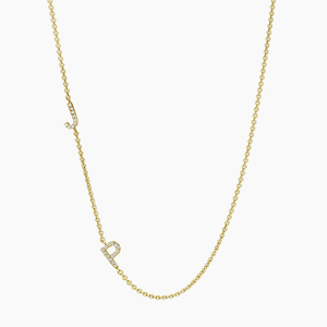 สร้อยคอแบบโซ่เชื่อมประดับเพชรตัวอักษรย่อแบบกำหนดเอง - Product Image 2