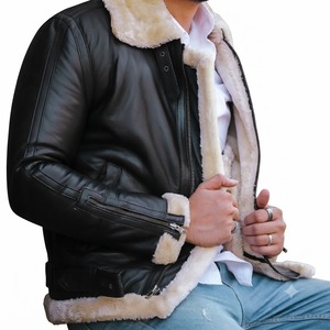 Chaqueta Bomber de Cuero Genuino para Hombre con Forro de Piel Sintética, Cortavientos, Estilo Motero, Abrigo de Invierno Grueso con Cierre de Cremallera, Corte Regular - Product Image 6