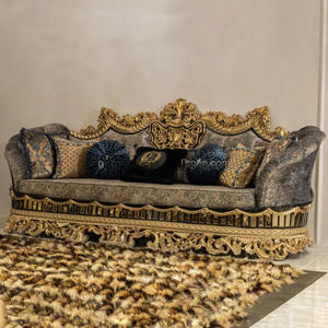 Juego de Sofás Tapizados en Madera de Teca de Lujo Estilo Palacio Majestuoso, Tallados a Mano, Muebles Clásicos Reales para Sala de Estar, Estilo Europeo Premium - Product Image 2