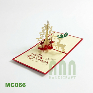 ANN HANDICRAFT MC066 Custom 3D Pop-up Vietnam Origin <b>Embossed</b> Paper Matte Varnishing Greeting <b>Card</b> Christmas Tree Reindeer - Product Image 3