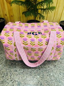 Sac de voyage matelassé décoratif en coton brodé, fait main, imprimé floral, grand sac de sport et de week-end à bandoulière - Product Image 4