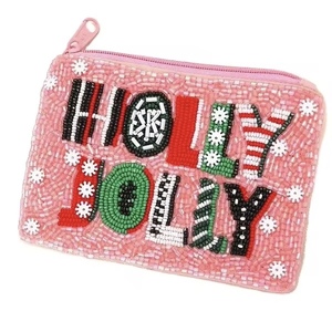 Beaded embroidery coin pouch for women girls mini zipper coin purse black <b>sequins</b> <b>red</b> seed beads - Product Image 2
