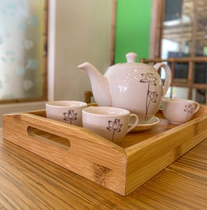 MEILLEURES VENTES |   Plateau de service rectangulaire en bois moderne et écologique, pour le petit-déjeuner, la restauration, la vaisselle d'hôtel, le rangement, bleu - Product Image 4