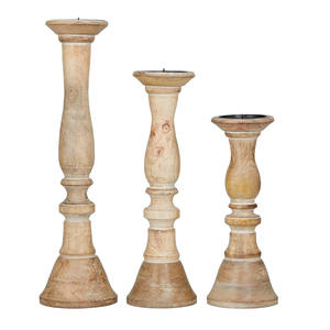 Ensemble de 3 bougeoirs artisanaux en bois de manguier de qualité supérieure pour la décoration de la maison et de la fête Bougeoir en bois rustique - Product Image 1