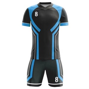 Custom Men's Soccer Jersey Set Black Blue Sublimated V-Neck Short Sleeve Moisture Wicking <b>Athletic</b> Fit All Seasons Team Uniform - Product Image 4