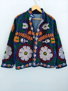 100% Velvet Suzani Embroidery Floral Pattern <b>Bomber</b> <b>Jacket</b> Handmade Bohemian <b>Vintage</b> Reversible Short Ethnic Spring Autumn - Product Image 1