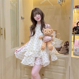 Ensemble élégant à fleurs, col halter, sans manches, au-dessus du genou, pour femmes, tenue décontractée d'été, polyester/coton - Product Image 6