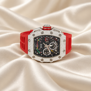 Montre mécanique de luxe pour homme Raj Gems, boîtier en acier inoxydable, bracelet en silicone rouge, chronographe analogique, ovale 30 mm, mouvement ETA, lumineuse, tendance - Product Image 4