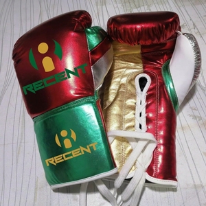 High Quality Custom Logo 10oz-14oz Competition Metallic Shiny PU Leather <b>Moisture</b> Wicking Muay Thai MMA Training <b>Gloves</b> Laced - Product Image 2