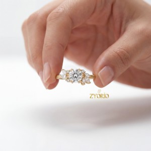 Hermoso Anillo de Compromiso con Diamantes Cultivados en Laboratorio, Diseño de Racimo, Oro Sólido de 14K/18K, Joyería para Propuesta de Matrimonio - Product Image 1