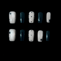 Faux ongles à presser en forme de étoile noire et blanche avec strass, ongles en gel 3D à coller, réutilisables, ajustement personnalisé
