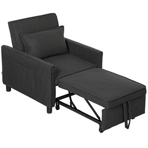 Fauteuil-lit convertible 3-en-1 gris foncé avec canapé escamotable et dossier réglable, rembourrage en mousse, poches à oreillers de style bras droit - Product Image 1