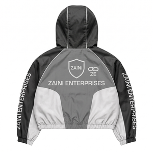 <b>Mens</b> Winter Windbreaker <b>Jacket</b> Canvas 120 GSM Polyester Fabric Solid Black <b>White</b> Contrast Panel Front Custom Logo - Product Image 2