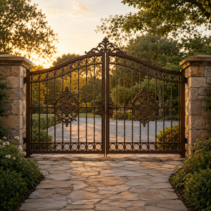Puerta de Entrada de Hierro Forjado en Bronce con Medallón Ornamental y Grabados, Puerta de Seguridad para Jardín de Villa de Lujo - Product Image 4