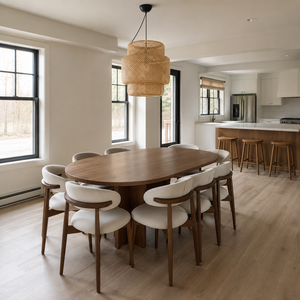 Ensemble de table à manger ovale en bois massif moderne, chaises rembourrées, mobilier de luxe pour café, restaurant, hôtel, design contemporain - Product Image 1