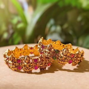 Antique Style Temple Patterned Gold Plated <b>Copper</b> <b>Bangles</b> with Zircon - Product Image 3