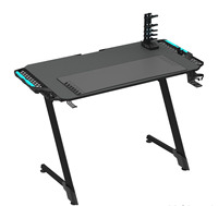 Bureau de jeu ergonomique noir avec cadre en Z, bureau de gaming Esports, éclairage LED RGB multicolore, supports de rangement, pour gamer à domicile