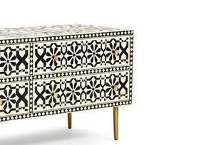 Console moderne artisanale en os incrusté, écologique, avec motif géométrique méditerranéen, meuble de rangement d'entrée - Product Image 3