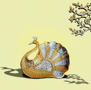 Metal Aluminum Peacock Pin Tray Center Table Decorative <b>Platter</b> Gold Silver Plated Dry Fruit Serving Bowl for Home Decor - Product Image 6
